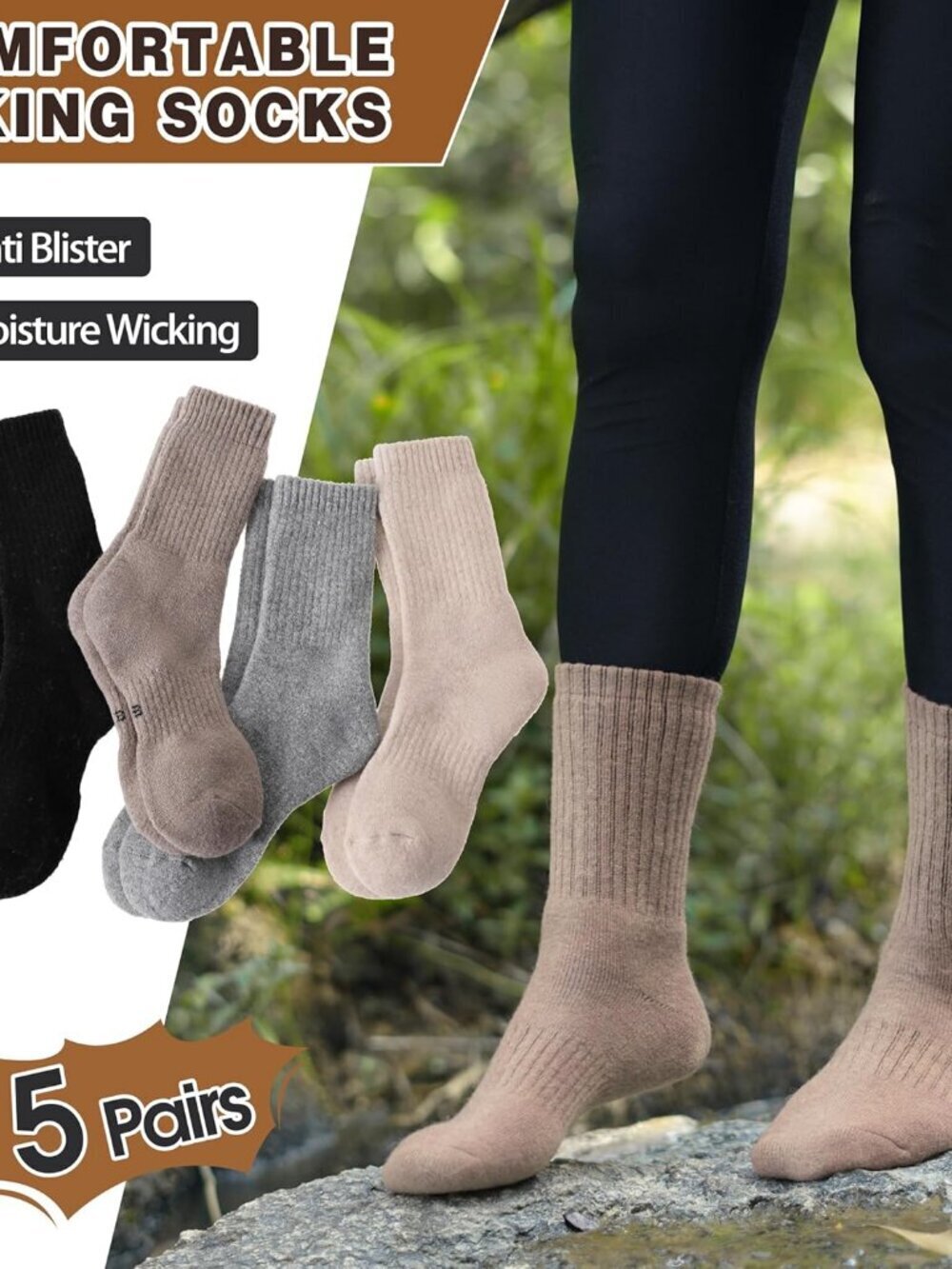 5 Pairs Womens Merino Wool Socks Hiking Warm Winter Thick Thermal Crew Cozy Cabi - Picture 5 of 6